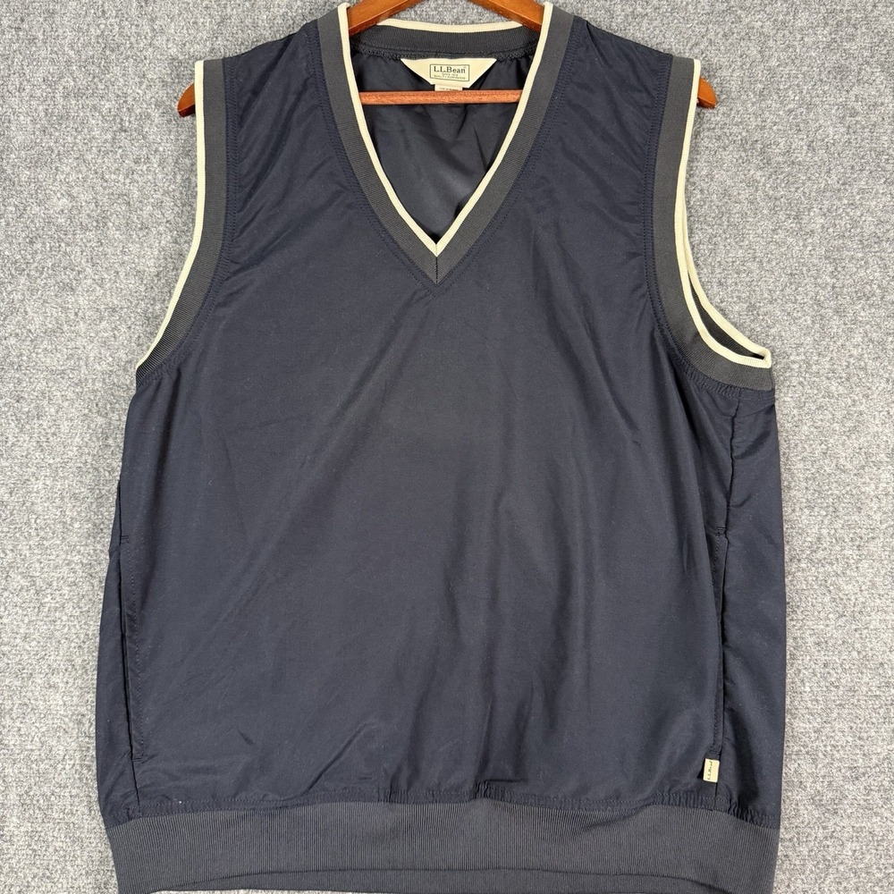 Vintage LL Bean Golf Vest Mens Medium Windshirt V-Neck Navy Blue Made in USA